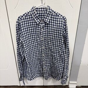 J Crew Blue and White Long Sleeve Linen Button Down